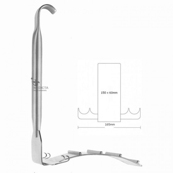 Saldhana Abdominal Retractor, 6-Prong, 6" (15.2 Cm) Overall Length, 5" X 2 3/8" (12.5 Cm X 6.0 Cm) Working Retractor End